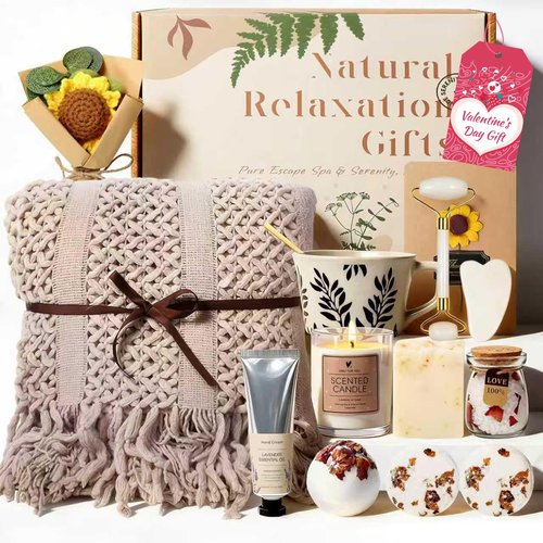 Get Well Soon Gifts Baskets for Women - Self Care Spa Care Package w/Blanket, Thinking of You Inspirational Gift, Relaxation Valentine's Day Birthday Gifts for Mom Wife Her Coworker Firends