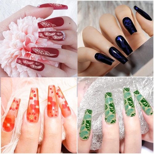 Biutee Nail Stamper Kit 15pcs Nail Art Stamp Plate 8pcs Stamp Gel Polish 1pcs Nail Stamper Scraper Set with Storage Bag, Nail Stamp Template Kit Valentine's Day Flower Lace Animal Star Design