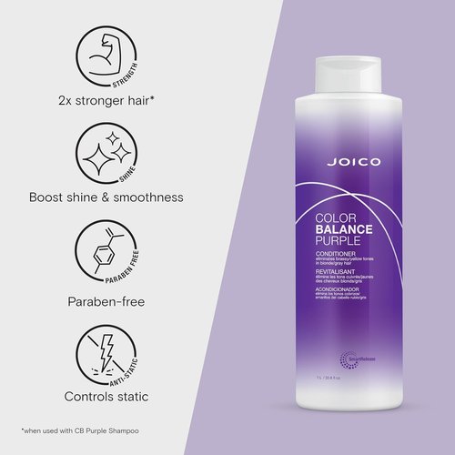 Joico Color Balance Purple Conditioner - Eliminate Brassy Tones & Boost Shine | For Cool Blonde & Gray Hair | UV Protection