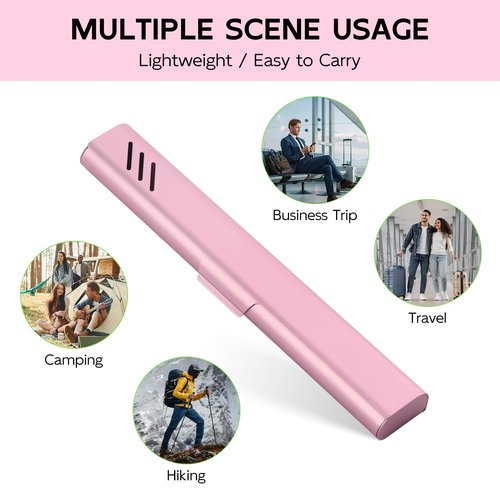 Travel Toothbrush Case, Portable Toothbrush Holder, Durable Aluminum Toothbrush Storage Box, Small Breathable Manual Toothbrush Container for Traveling, School, Camping, Business Trip - Pink