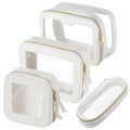 4 Pcs Leather Clear Makeup Bags Set for Women Travel Clear Cosmetic Case Toiletry Bags with Zipper Makeup Brush Case Waterproof Organizer Storage for Women Men Travel Accessories, 4 Sizes(White)