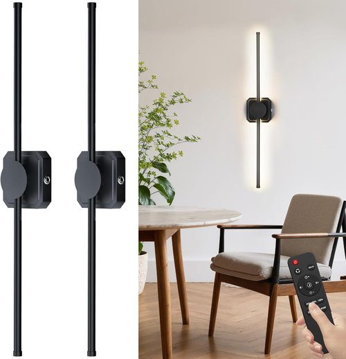 HEERTTOGO Battery Operated Wall Sconces - Set of 2 | 360° Rotatable Dimmable LED Lights with Remote Control