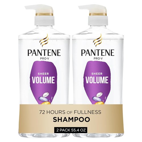 Pantene Sheer Volume Shampoo - Lightweight Nourishment for Fine, Color-Treated Hair | 27.7 Oz Each, 2-Pack + Miracle Rescue Shot (0.5 Oz)