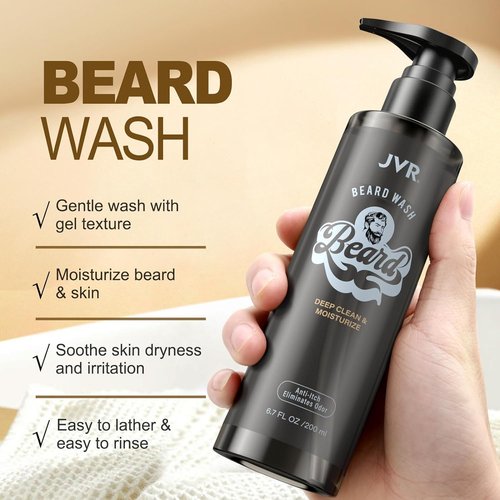 JVR Beard Wash & Conditioner - Organic Coconut & Aloe Formula for Soft, Frizz-Free Beards | 6.7oz