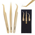 Eyelash Tweezers for Lash Extension Supplies, High Precision Lash Tweezer Set– Pack of 3 Lash Extension Tweezers Kit for Individual and Volume Eyelash Extensions