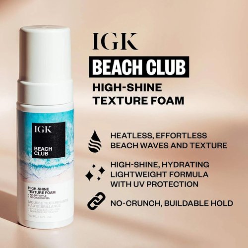 IGK BEACH CLUB High-Shine Texture Foam - Air-Dry Beach Waves with Buildable Hold & Soft Definition