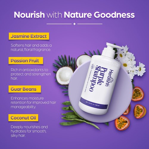 Herbishh Purple Shampoo - Deep Cleansing for Blonde Hair | Eliminates Yellow & Brassy Undertones - 16.9 fl. Oz