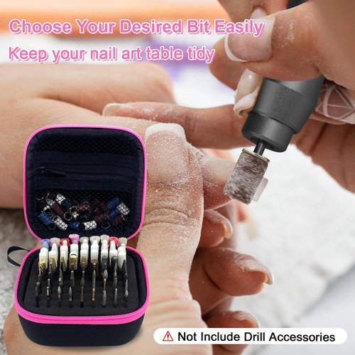 81 Holes Nail Drill Bit Holder (ONLY CASE),Dustproof Portable Organizer Storage Bag with Large Mesh Pocket & High Density Foam to Avoid Slipping & Scratches, Nail Bits Professional Manicure Tools,Pink