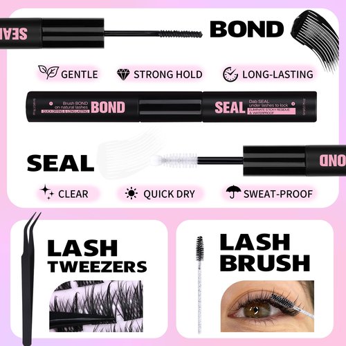 EYDEVRO Natural Lash Clusters Kit Wispy Manga Eyelash Clusters Kit Spiky Fairy Cluster Eyelash Extensions Pestañas Postizas Naturales 10-16mm DIY Individual Lashes Kit Lash Bond Seal Tweezers Brushes