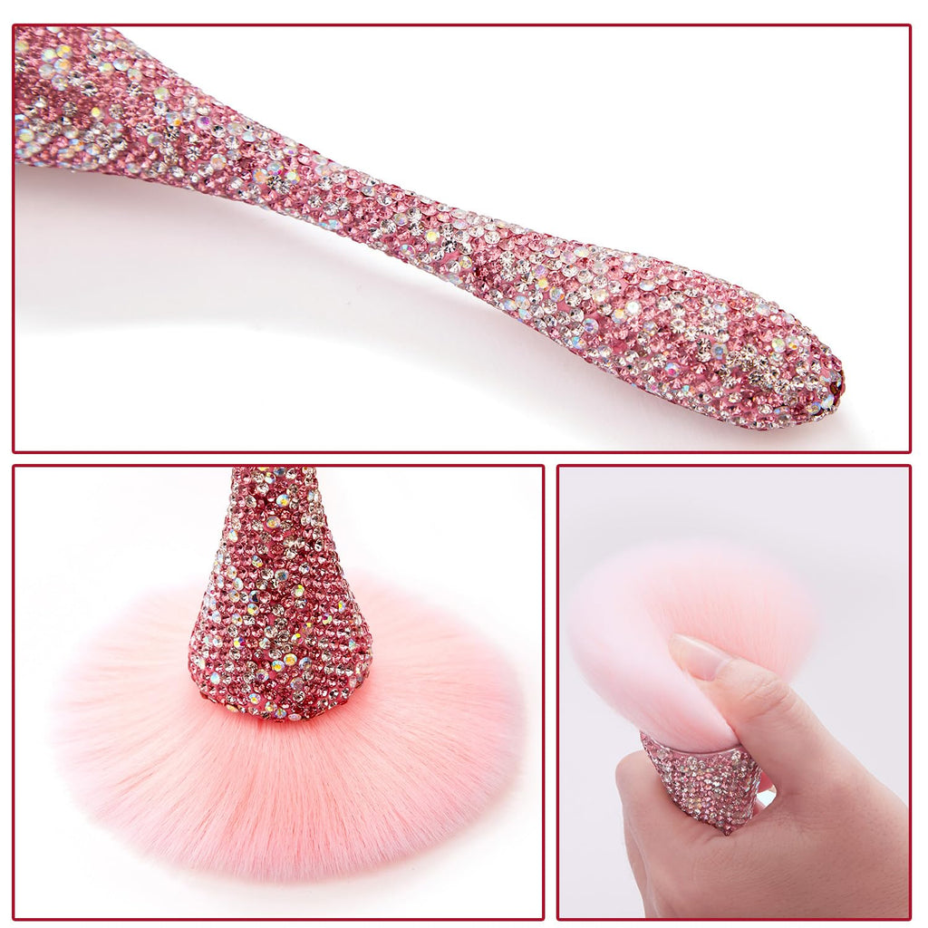 XEAOHESY 1pc Pink Rhinestones Nail Dust Brush Mineral Powder Brush Blush Brush Soft Fluffy Foundation Brush Large Face Powder Makeup Brushes Kabuki Brush for Powder
