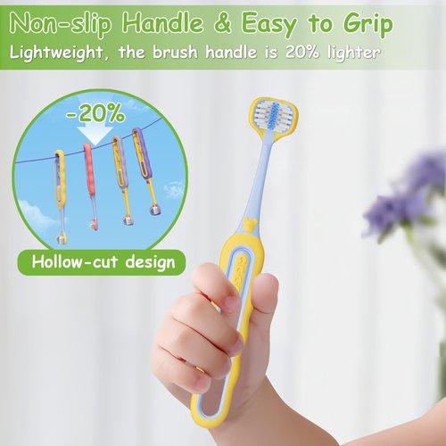 PANIMOSI Toddler Toothbrush 4 Pack, Soft Baby Toothbrush Efficient 3 Sided Kids Tooth Brush for Ages 1-12 Years, Infant Training Tooth Brush Complete Tooth and Gum Care, Easy to Grip(Patent)