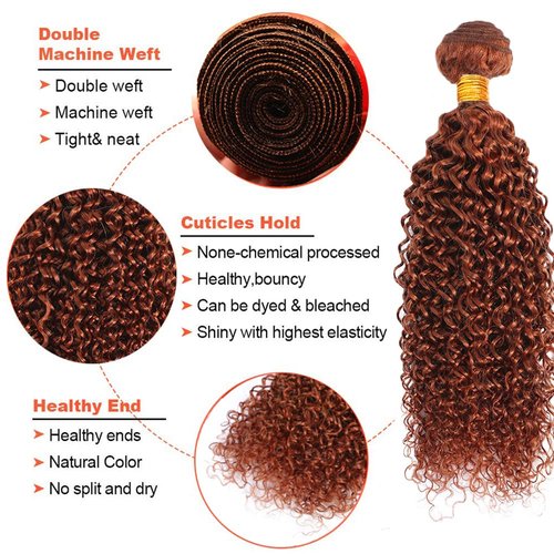 Color 33 Bundles Human Hair Auburn Kinky Curly Bundles 12 12 12 Inch Huxowax Peruvian Virgin Remy Hair Extensions Double Weft Copper Red Kinky Curly Bundle