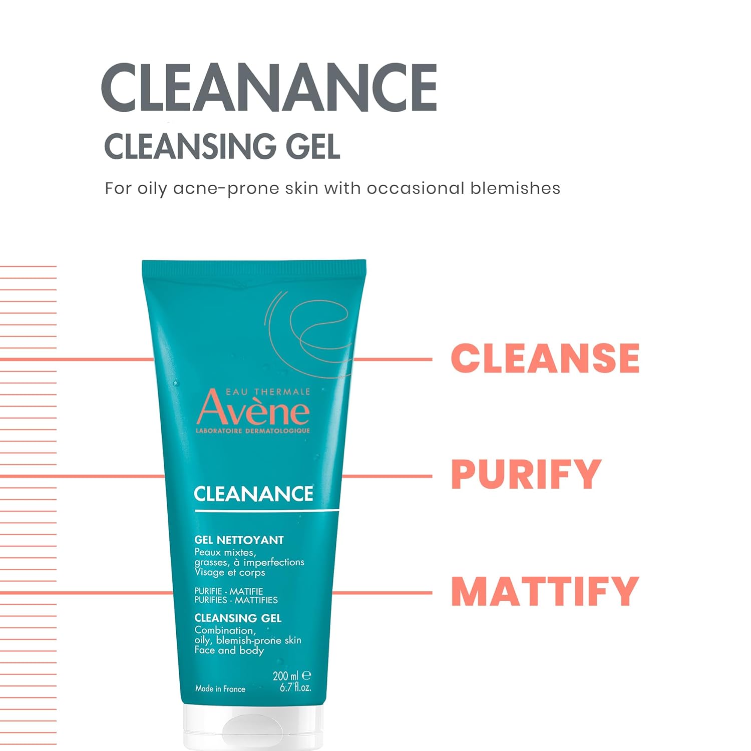 Avène Cleanance Cleansing Gel - Soap-Free Acne Cleanser for Oily Skin | Face & Body Use