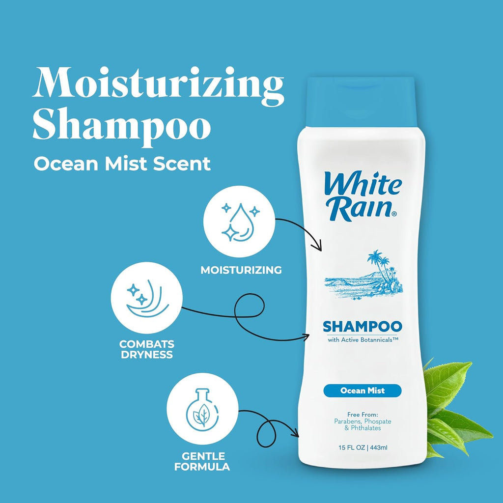 White Rain Moisturizing Shampoo - Ocean Mist Scent, 15 Fl Oz | Hydrating & Paraben-Free Formula for All Hair Types