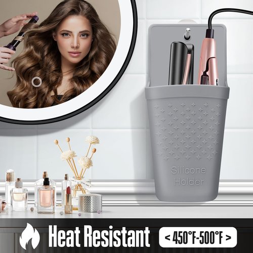 CROWATTS 2 Pack Heat Resistant Silicone Hair Iron Mat and Pouch,Portable Travel Hair Straightener Mat and Holder for Hair Styling Tools.(Gray)