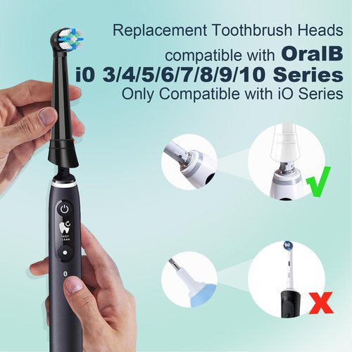 iO Replacement Heads Compatible with Oral B iO Electric Toothbrush,Compatible with Oral B iO Series 2/3/4/5/6/7/8/9/10,Premium Bristles for Deep Cleaning&Gentle Care,Black,8 Pack