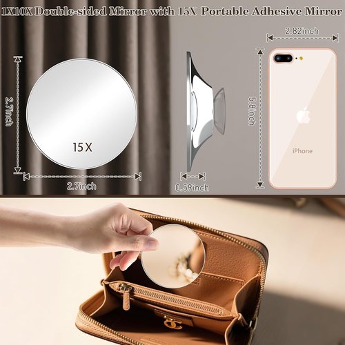 VESAUR Upgraded 11" Large 17" Tall Lighted Makeup Mirror Silver, 1X/10X Dual-Sided Magnifying with 15X Suction Mirror, 3 Color Adjustable Lights, 360° Swivel Dual Power Vanity Mirror, Gift Box