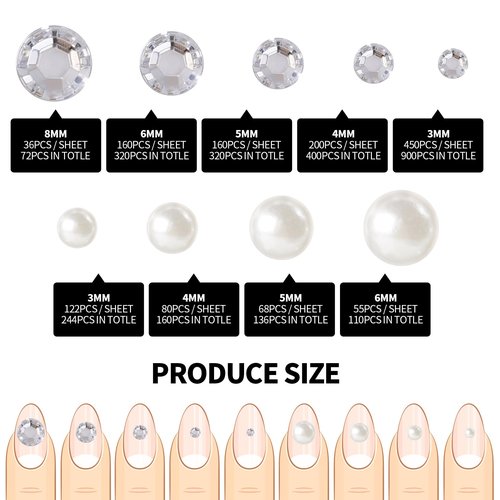 Teenitor 2662 Pcs Hair Gems Hair Pearls Face Gems, 12 Sheets Self Adhesive Face and Hair Jewels Bling Hair Accessories, Hair Face Jewels 3/4/5/6/8mm Hair Pearls Gems Stick on for Hair, Face, Crafts