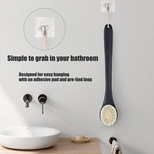ROLIZOE 17-Inch Back Scrubber for Shower, Anti-Slip Exfoliating Body Brush for Bath, Gentle Back Brush for Shower for Men, and Women, Cleaning Skin for Smooth, Glowing Skin (Black)