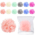 Funnymoom 12 Pcs Travel Size Loofah Individually Wrapped, Small Shower Puff Bath Sponge Pouf Ball Bulk Mesh Bath Puff Mini Loofah Sponge with Case Bulk for Shower Care (25g,Colorful)