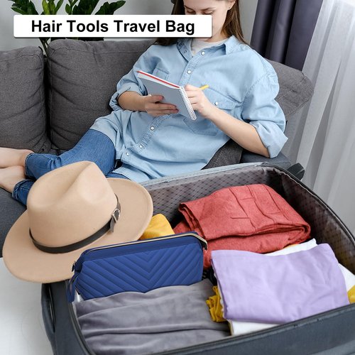 Kuosdaz Hair Tools Travel Bag for Shark Flexstyle Dyson, Quilted Case Organizer Bag, Gift for Women Hair Accessories Storage Bag, Travel Hairdryer Portable Bag for Women, Blue