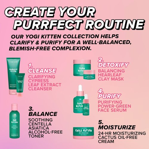 I DEW CARE Blemish Heartleaf Skincare Set - Kitten My Balance On | Foam Cleanser & Wash-off Mask & Serum, Gentle Skincare, Soothe & Balance, Stocking Stuffers, Gift For Girls, Teen Girls Skin Care Kit