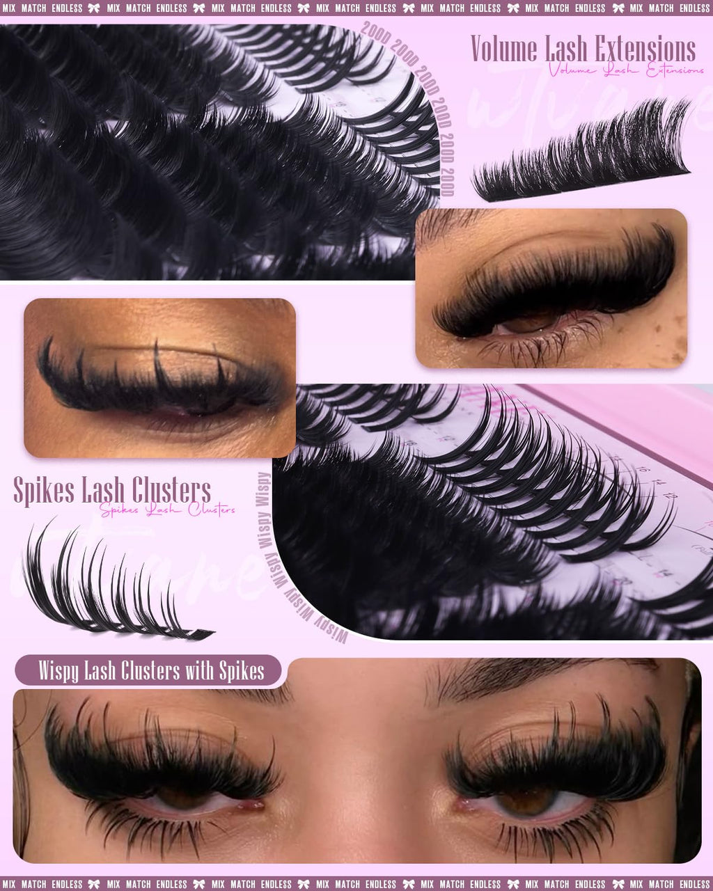 Wtvane Wispy Lash Clusters with Spikes Eyelash Clusters DIY Lash Extensions with 10-20MM 200D Individual Lashes 12-22MM Spiky Lashes Clusters Volume Manga Cluster Eyelash Extensions for Baddie Look