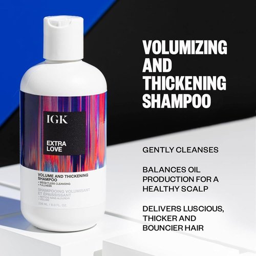 IGK EXTRA LOVE Volume & Thickening Shampoo - Volumizing Formula for Fine Hair | Hydrates & Supports Scalp Care | 8 oz