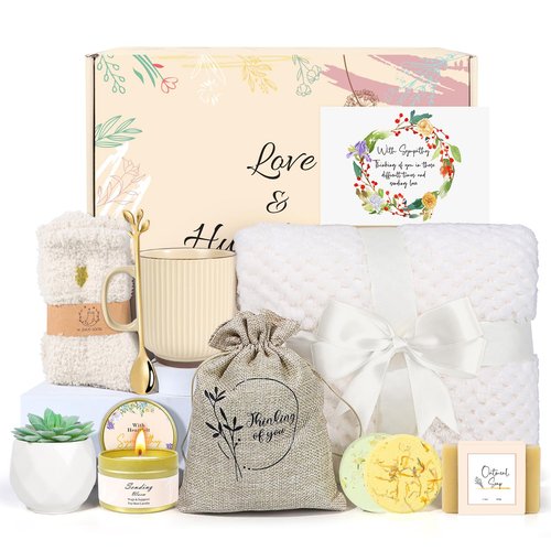 Sympathy Gift Baskets for Women, Care Package for Grieving Friend, Get Well Soon Gift Basket Thinking of You for Women Her Mom Sister Wife Girlfriend Best Friend Grandma Coworker (White)