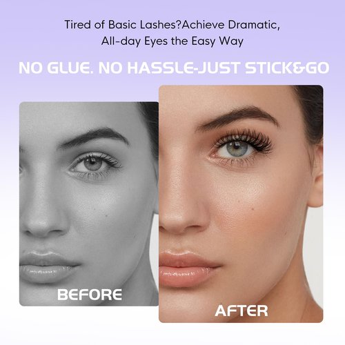 Self Adhesive Eyelashes, Natural Look Pre Glued No Glue Needed Reusable Press On Lashes False Eyelashes Wispy with Tweezer of Replacement Adhesive Strips 8-14mm 5 Pairs by WINKGIGGLE(H55)