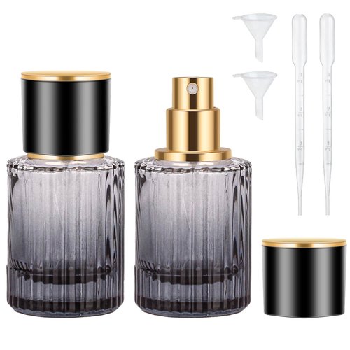 HXRYAGi Travel Vintage Perfume Bottle Empty, 2pcs 30ML High-quanlity Portable Perfume Atomizer with Funnel and Dropper, Fine Mist Leak-Proof Spray Atomizer Ideal for Perfume, Toner and Skin Care