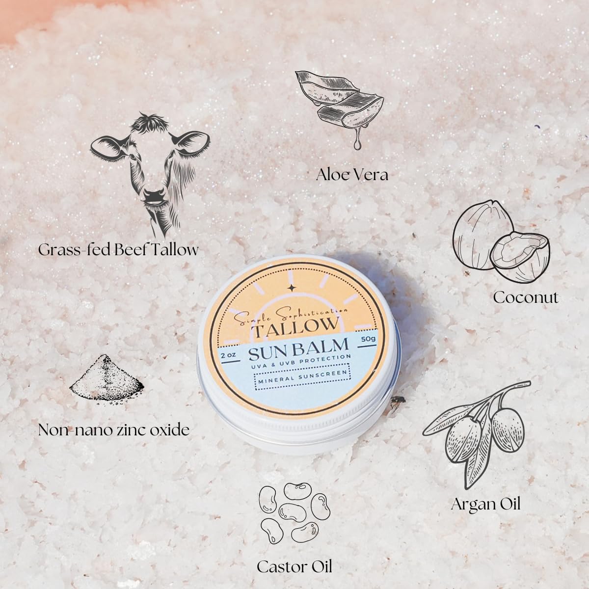 Tallow Sun Balm - Tinted Mineral Sunscreen with Grassfed Tallow & Zinc Oxide | SPF 30, Reef Safe (2 oz) - Fair