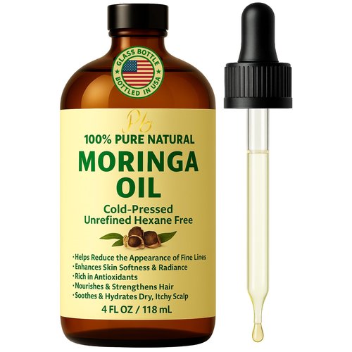 Pomberries Moringa Oil – 100% Pure, Cold-Pressed & Unrefined – Moringa Seed Oil for Face, Skin, Hair & Body – Hydrating, Anti-Aging Moisturizer – 4 fl oz Amber Glass Bottle
