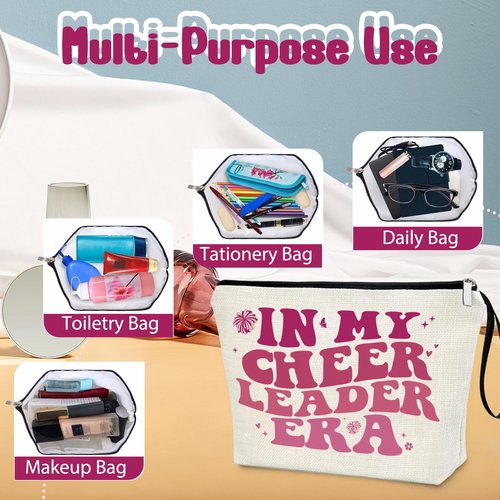 Cheerleader Makeup Bag - In My Cheerleader Era Travel Cosmetic Zipper Bag - Cheer Stuff Singer Fans Inspiration Merchandise - Gift for Cheer Lovers, Teammates, Girls, Women