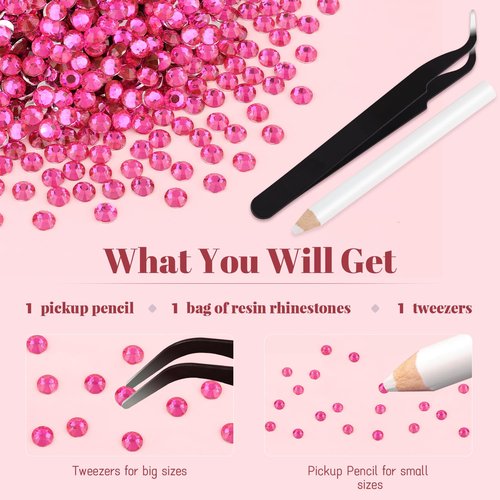 4000PCS 4mm Resin Rhinestones in Bulk (Hot Pink), Bedazzling Flatback Crystals for Crafts DIY Nail Decoration, Gems Charms for Tumbler Shoes Clothing Fabric with Pickup Pen and Tweezers