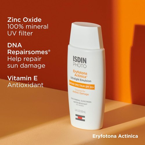 ISDIN Eryfotona Actinica SPF 50+ | Mineral Sunscreen for Face | Zinc Oxide, No White Cast, Dermatologist Recommended