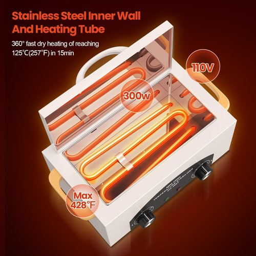 High Temperature Metal Tool Cleaner Machine, 2L Dry Heat Cleaning Box with Temperature & Time Setting, Cleaning Cabinet with Handle, for Beauty Salon, Barber Shop, Lab, Dental, Home, Restaurant, White