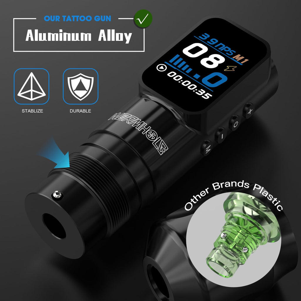 Wormhole Tattoo Kit Wireless Tattoo Gun Xtreme Tattoo Ink 20 PCS Cartridge Needles 1,500mAh Tattoo Power Supply, Smart LED Digital Display Tattoo Pen Complete Tattoo Machine Kit for Artist