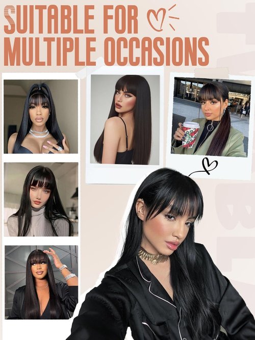 Twobla 26 Inch Natural Black Wig With Bangs | Long Black Straight Layered Synthetic Wig for Women | Heat Resistant, Realistic Scalp, Freestyle Parting | Wear & Go, No Glue Needed | Cosplay & Daily Use