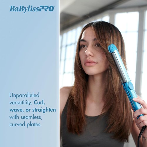 BaBylissPRO Nano Titanium Flat Iron - 1" Curved Styler for Professional Results on All Hair Types