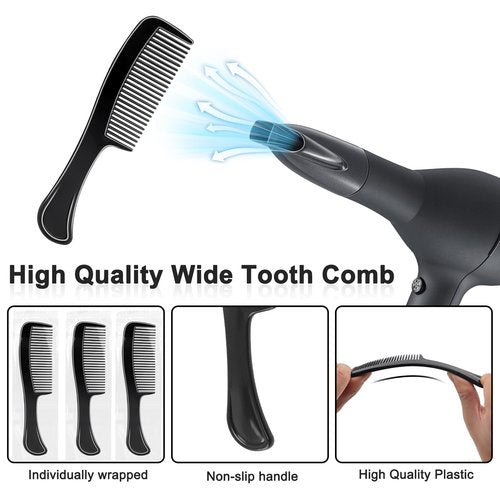 HOFASON 200 Pcs Bulk Hair Combs Individually Wrapped for Women, Kids, Men Beard, Professional Wide Tooth Comb for Hair Styling, Travel, Homeless, Hotel, Shelter, Nursing Home and Church (Black)