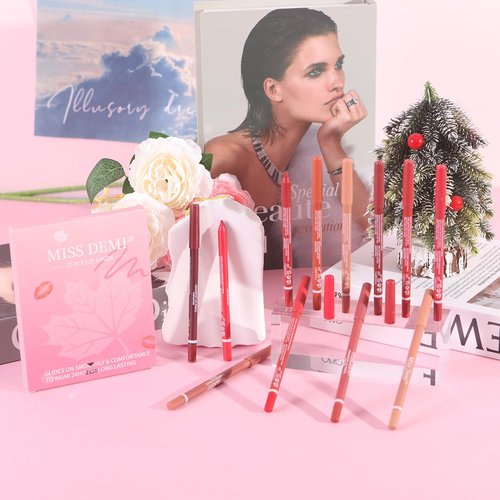 Miss Demi 12-Color Sculpting Matte Velvet Lip Liner Set - Creamy Pigmented Soft Pencils for Women