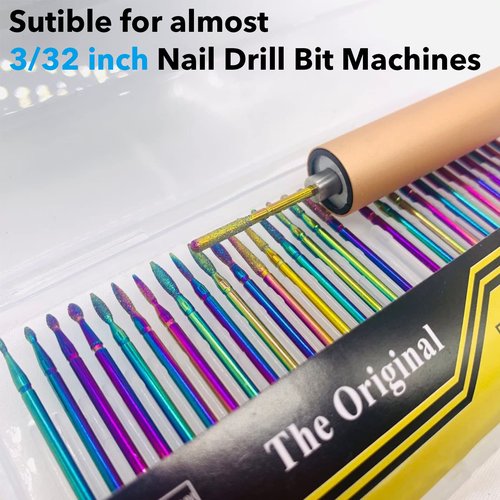 Homeet Pack of 30 Nail Drill Bits Colourful Diamond Professional Nail Cutter Attachments Removal Gel Acrylic Cuticle Tungsten Carbide Nail Drill for Manicure Pedicure