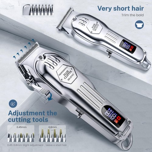 KIKIDO Hair Clippers for Men, Professional Cordless Hair Trimmers Set, Rechargeable Nose Hair Beard Trimmer, Hair Cutting Machine Haircut Grooming Kit (Sliver-3)