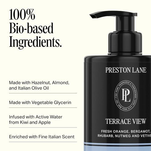 Preston Lane Luxury Hand Wash - Terrace View Scent | Hydrating Formula with Organic Oils & Kiwi Extract, Vegan & Cruelty-Free