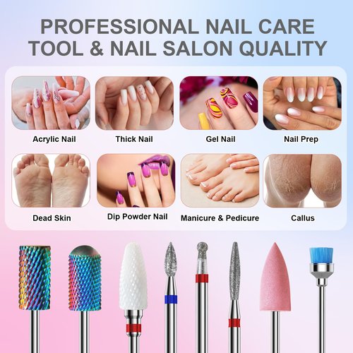 Cnynail 3/32'' Nail Drill Bits Set – 8pcs Tungsten Carbide & Ceramic and Diamond Bits for Acrylic, Gel & Cuticle Removal – Professional Electric Nail File Kit for Manicure, Pedicure – Home & Salon Use