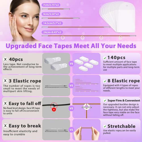 Neck Tape Lifting Invisible for Sagging Skin Double Chin Jowls Eyes Wrinkles,Face Tape Lifting Invisible 140PCS Face Lift Tapes and Bands with 8 Strings Facelift Tape for Face,Neck Tape Lift Turkey