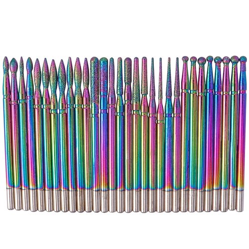 Eyech 30Pcs Nail Drill Bits Kit,Diamond Grinding Head Nail Art Drill Polish Head Kit for Acrylic Gel Nails Cuticle Manicure Pedicure