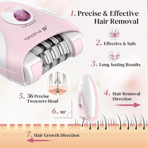 Epilator, Epilators Hair Removal for Women - 2-Speed Epilator with Massage Pad, Rechargeable LED Hair Removal Device for Face/Bikini/Arms/Legs/
