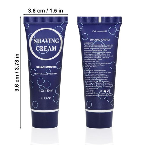 Travel Shaving Cream for Men, Individually Wrapped Mini Shaving Cream in Bulk, Disposable Travel Size Toiletries Amenities Vacation for Hotel, Shelter/Homeless/Nursing Home/Charity 1 Oz (Pack of 60)